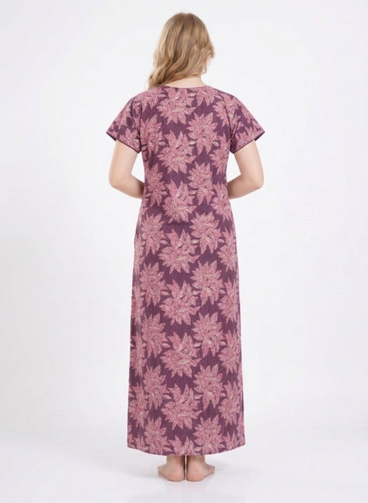 Deep Plum with Dusty Rose Floral Cotton Nighty