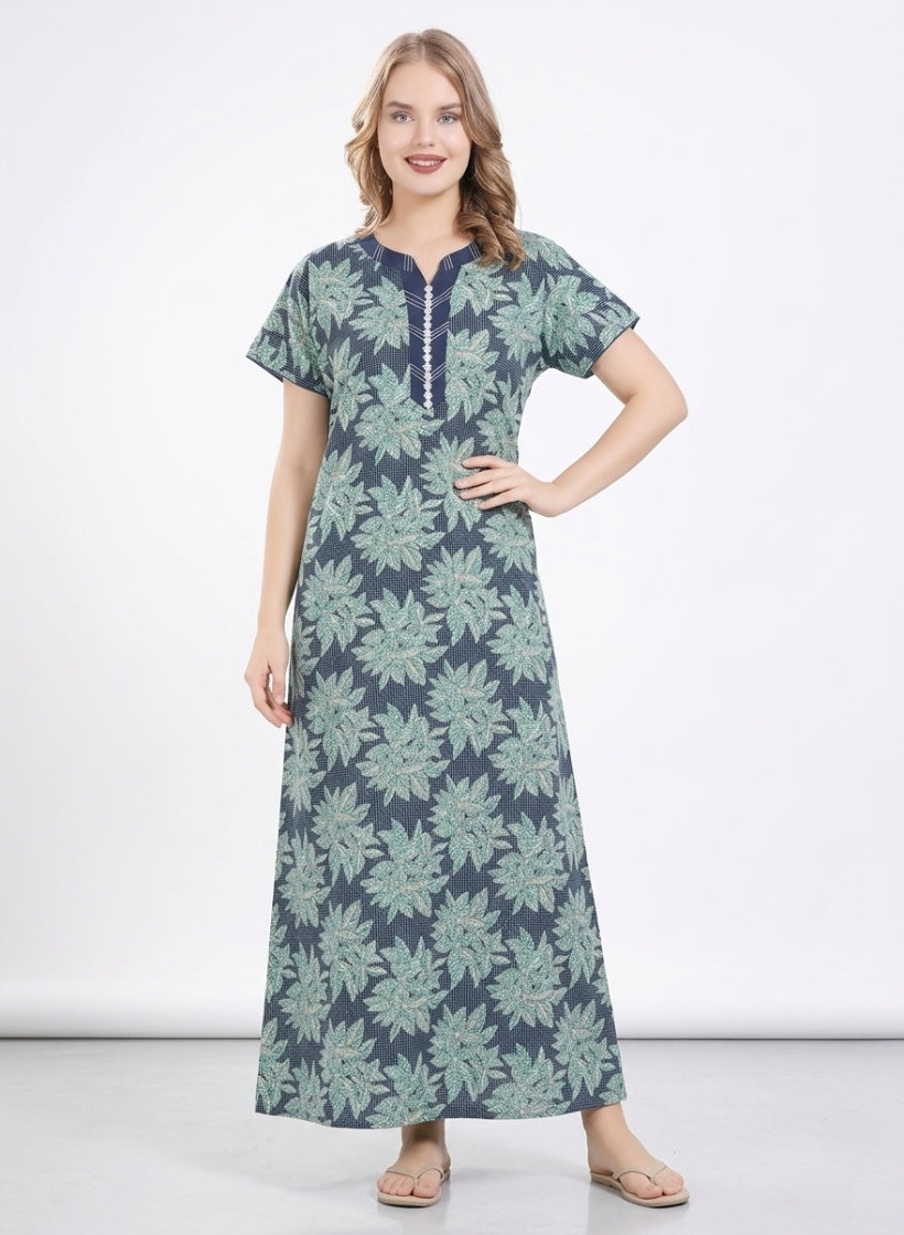 Teal Blue and Seafoam Green Floral Cotton Nighty