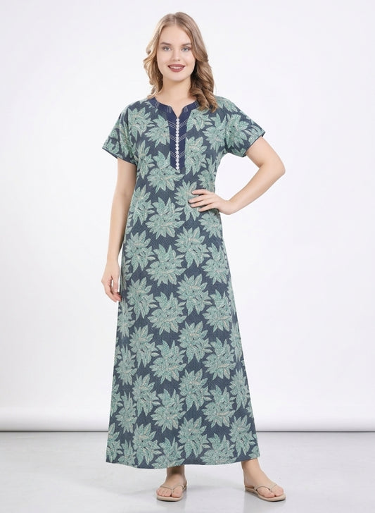 Teal Blue and Seafoam Green Floral Cotton Nighty