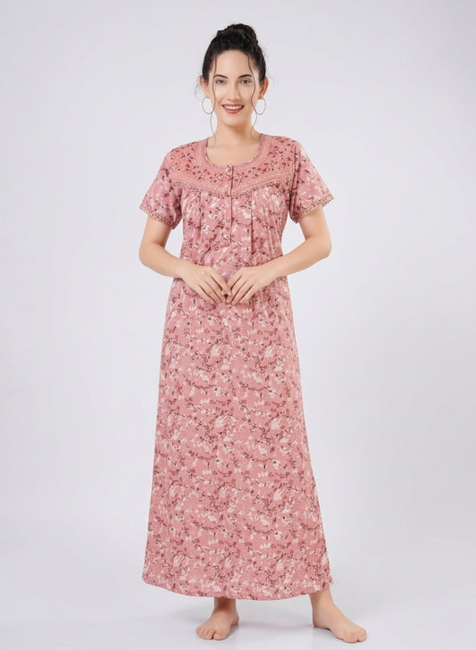 Dusty Rose with ditsy floral Cotton Nighty