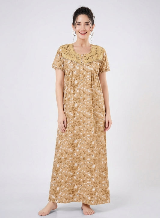 Honey Mustard with ditsy floral Cotton Nighty