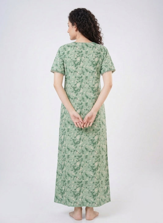 Pistachio Green with Cream ditsy floral Cotton Nighty