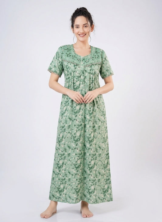 Pistachio Green with Cream ditsy floral Cotton Nighty