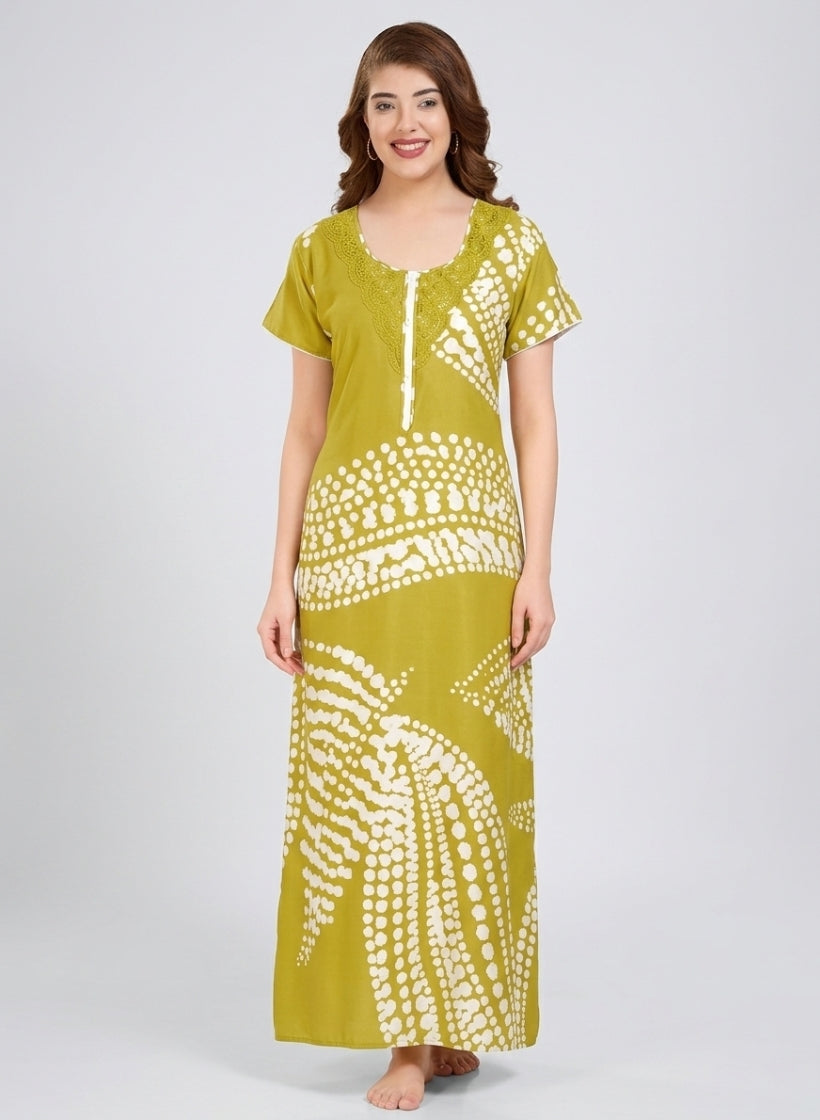 Olive Mustard Green Satin Nighty