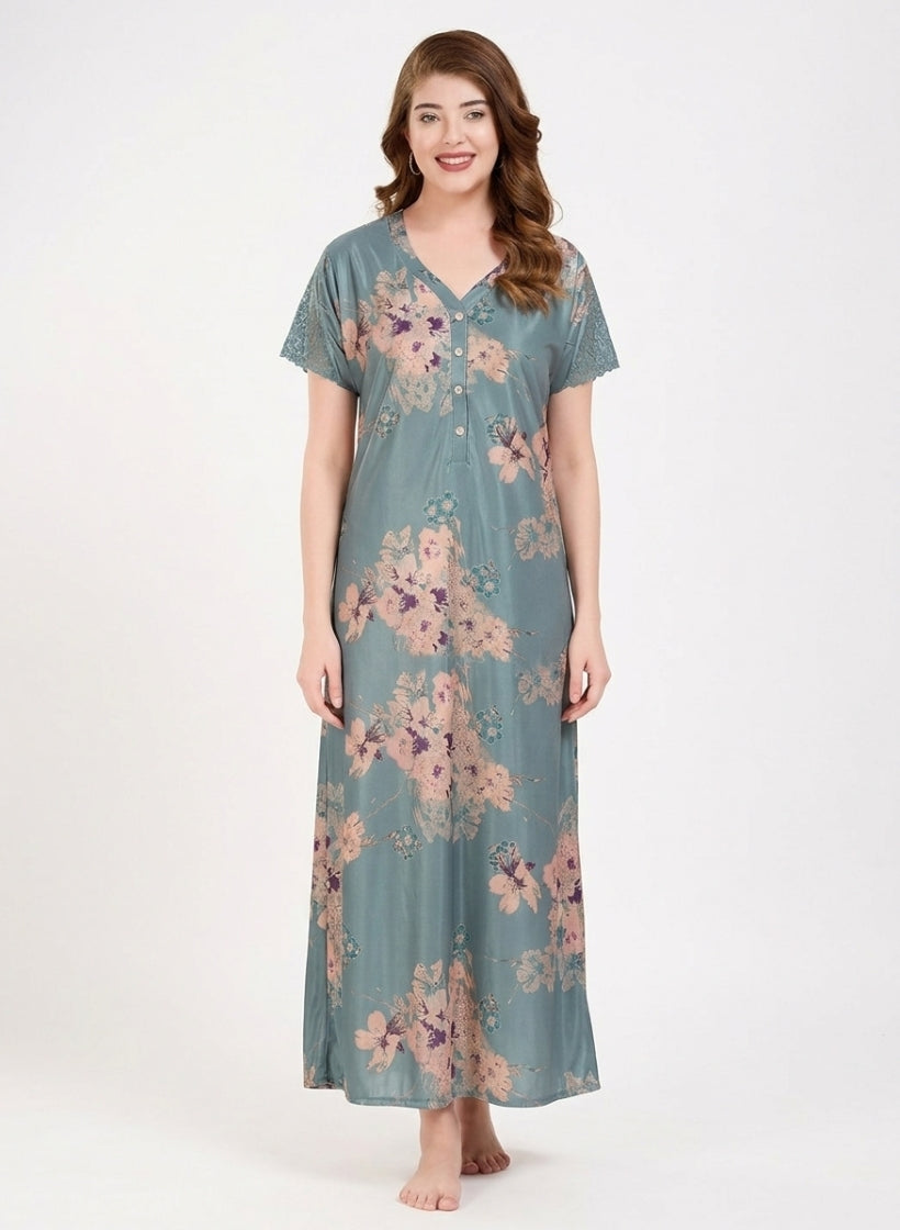 Dusty Teal Blue  Satin Nighty