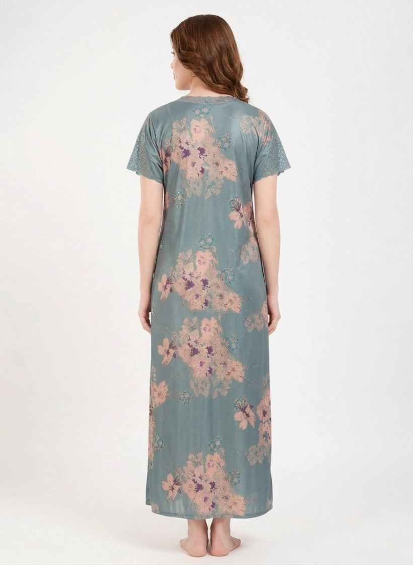 Dusty Teal Blue  Satin Nighty