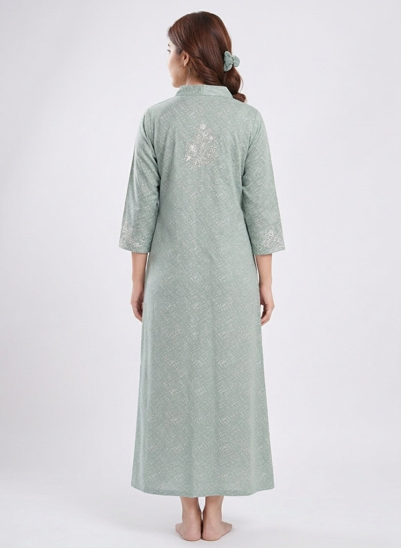 Seafoam Green with White Micro-Pattern Cotton Nighty