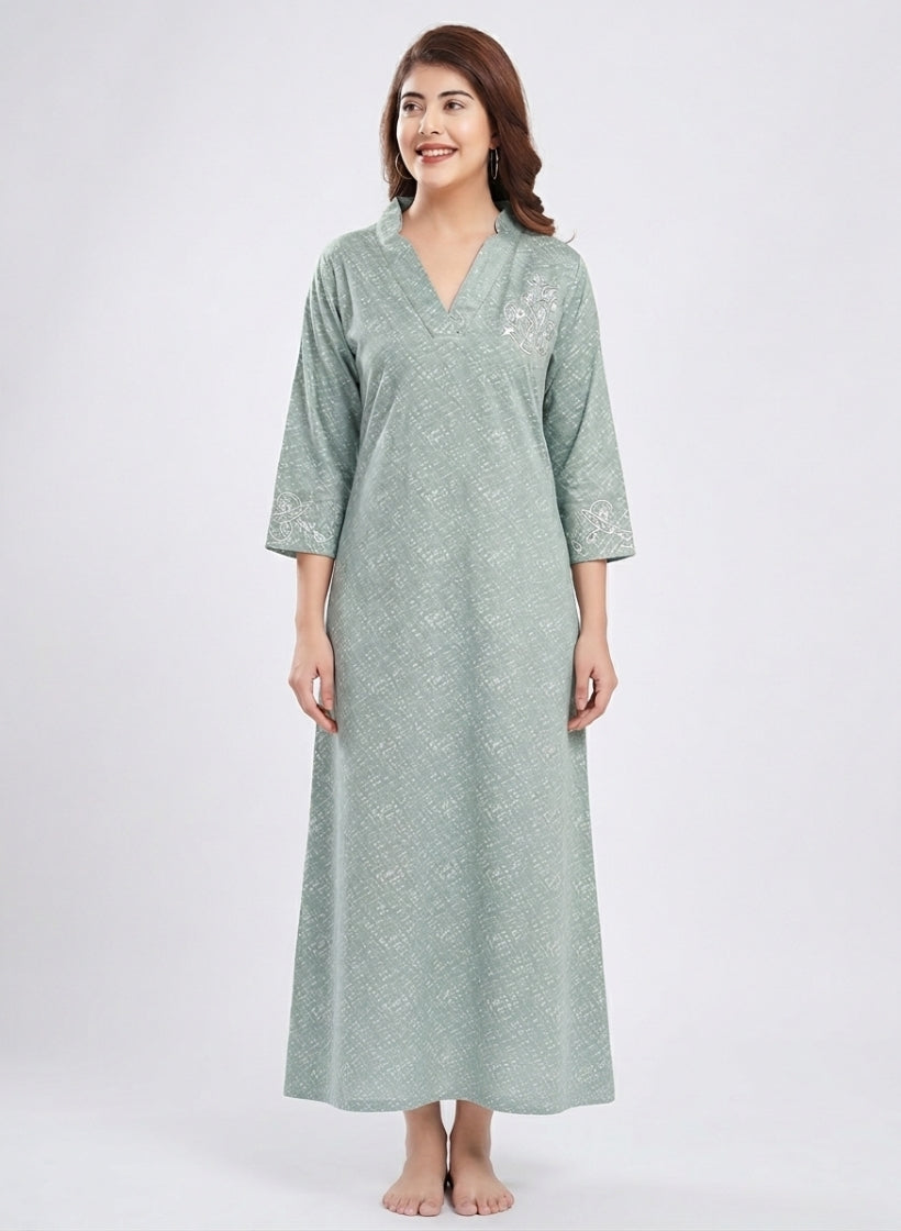Seafoam Green with White Micro-Pattern Cotton Nighty
