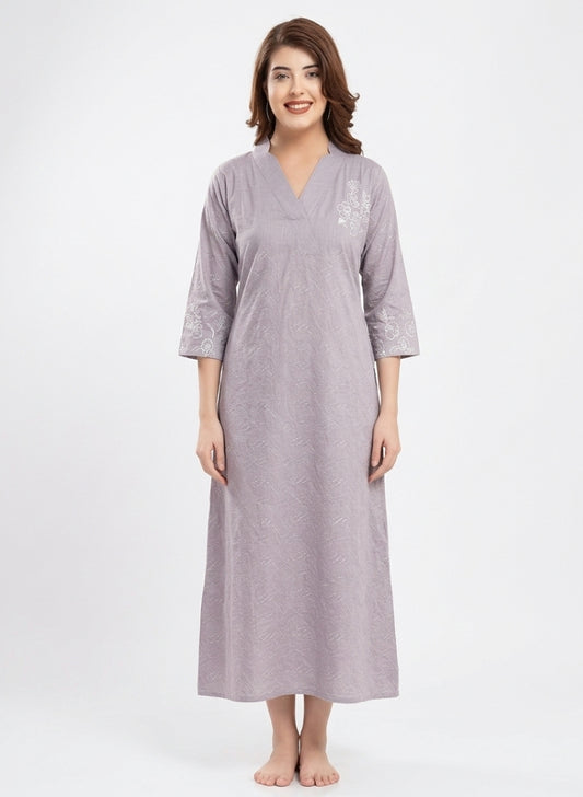 Lavender Grey with White Micro-Pattern Cotton Nighty