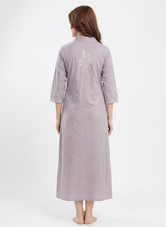 Lavender Grey with White Micro-Pattern Cotton Nighty