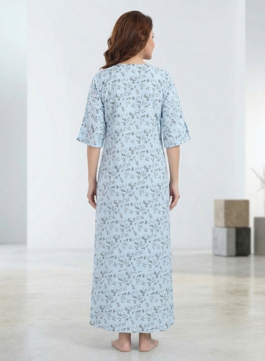 Sky Blue Rayon Nighty for Women