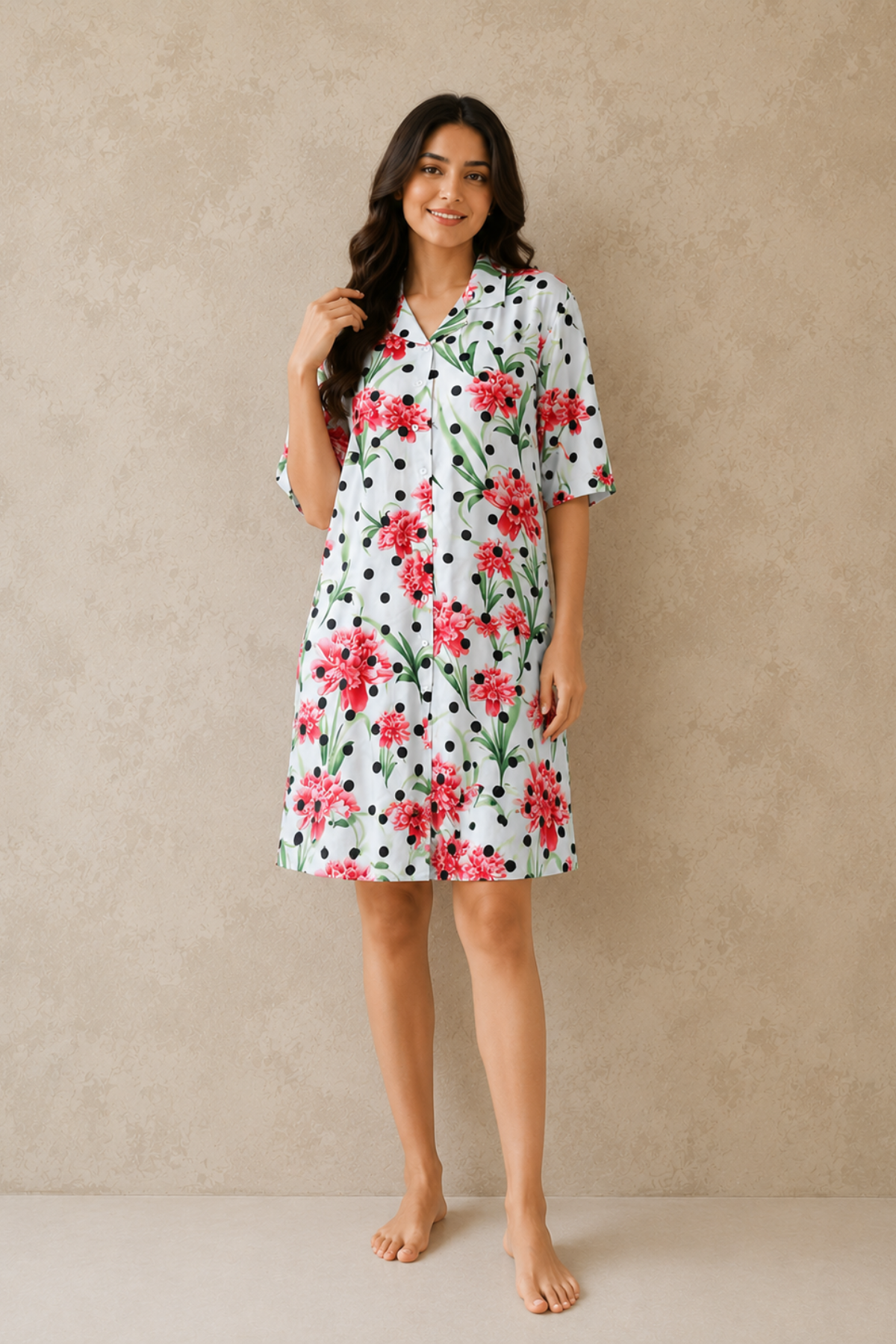 Multicolor Premium Satin Short Nighty