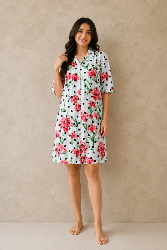 Multicolor Premium Satin Short Nighty