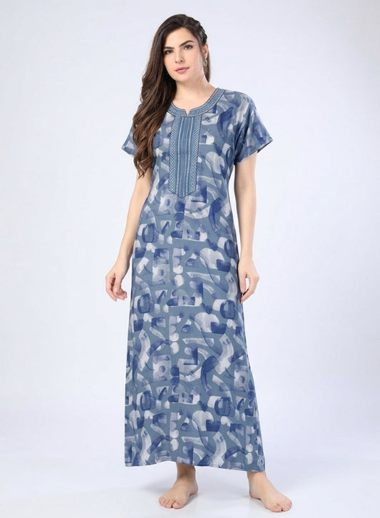 Muted Steel Blue with Contrast Embroidered Alpine Nighty