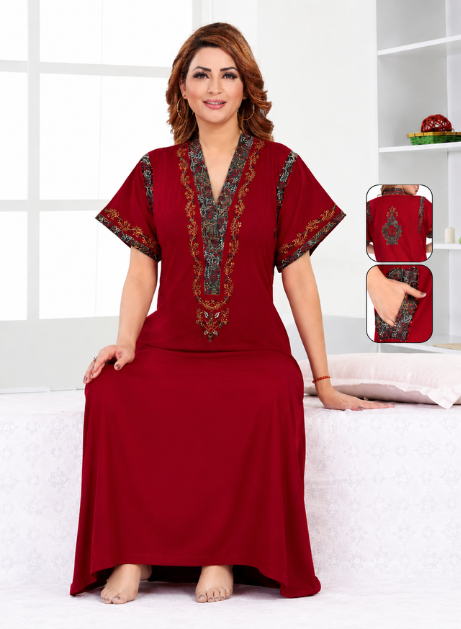 Rayon Floral Embroidered Nighty