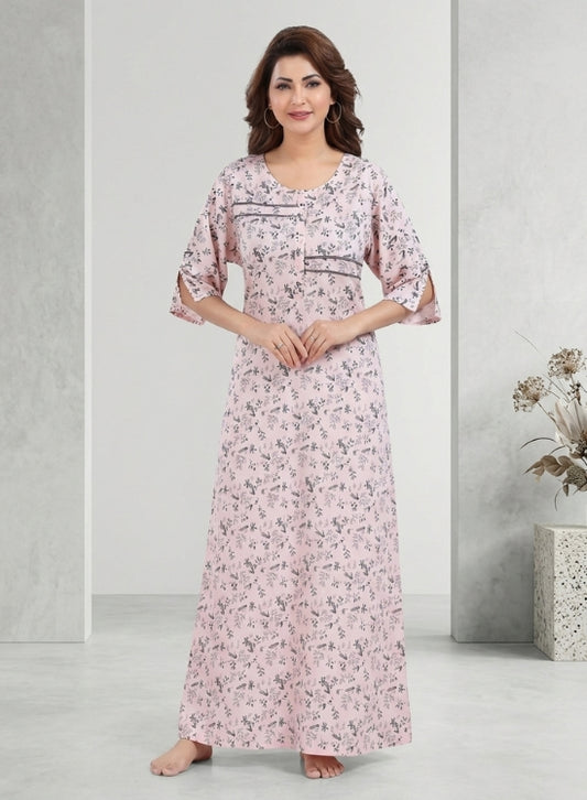 Blush Pink Rayon Nighty for Women