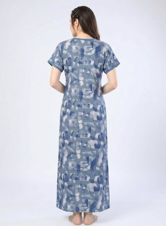 Muted Steel Blue with Contrast Embroidered Alpine Nighty