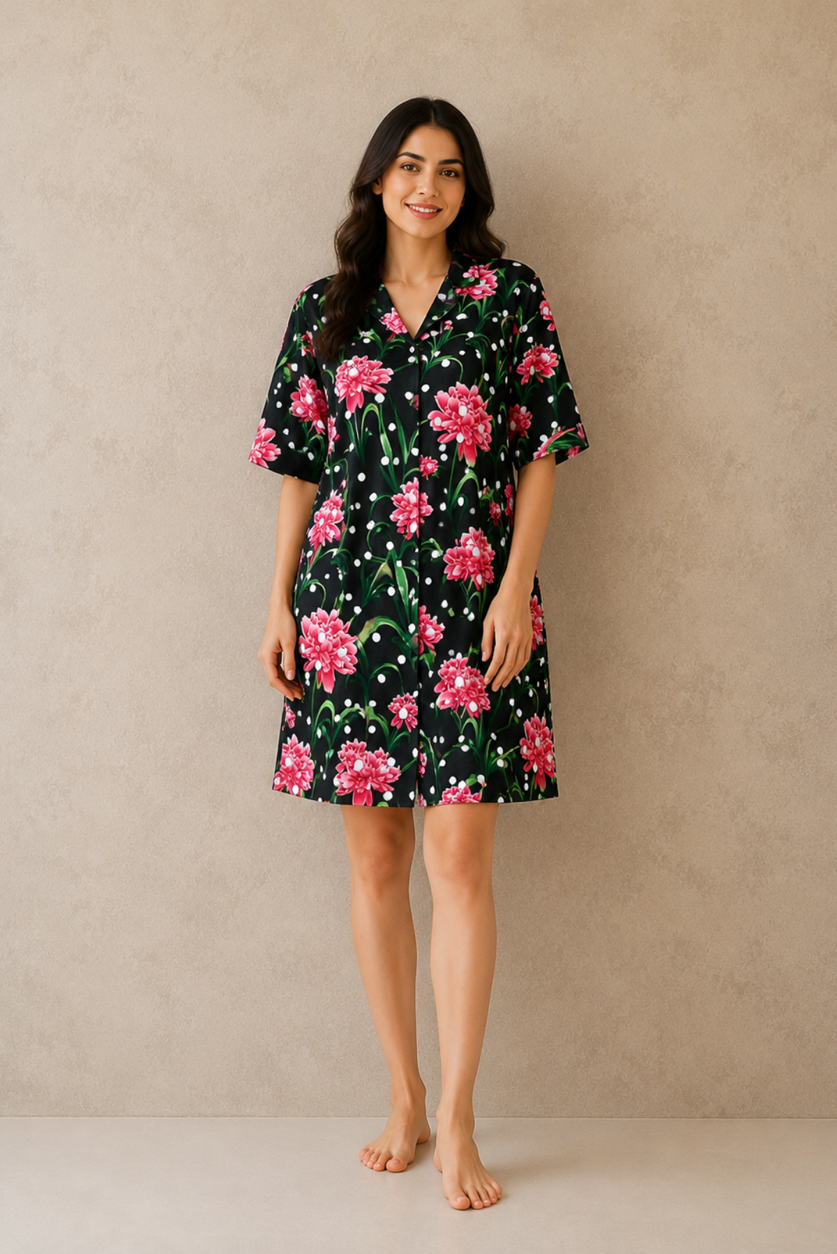 Multicolor Premium Satin Short Nighty