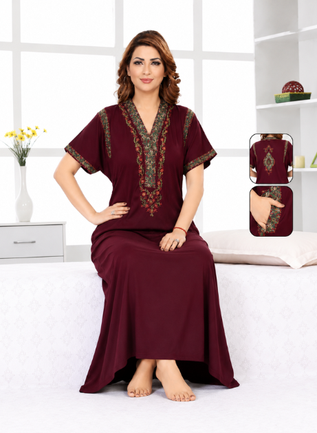Rayon Floral Embroidered Nighty