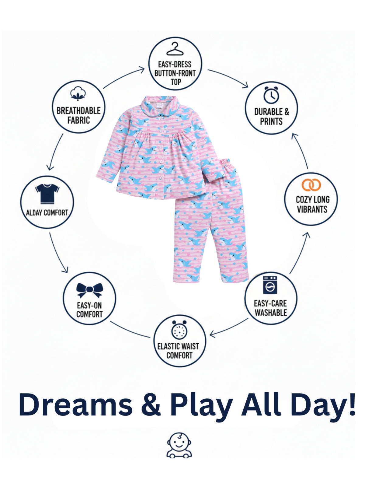 Girls Cotton Night Suit Set | Full Sleeve Top & Pajama