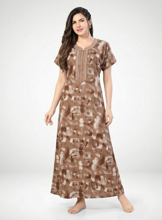 Warm Brown Base with Beige Abstract Print Alpine Nighty