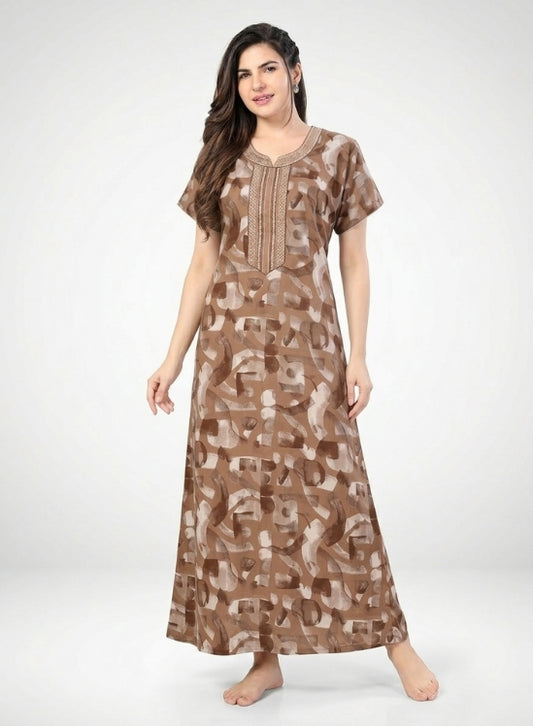 Warm Brown Base with Beige Abstract Print Alpine Nighty