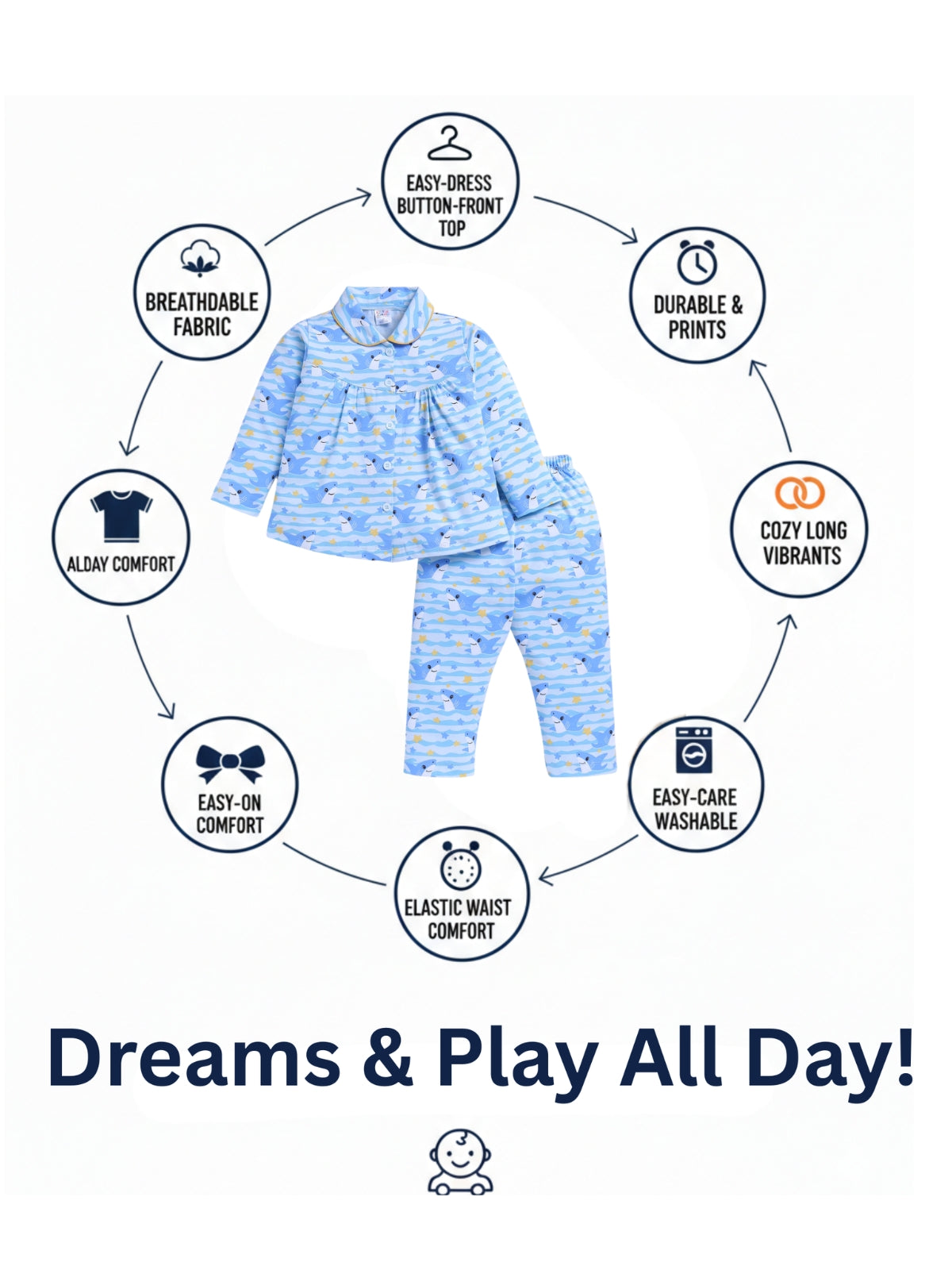 Girls Cotton Night Suit Set | Full Sleeve Top & Pajama