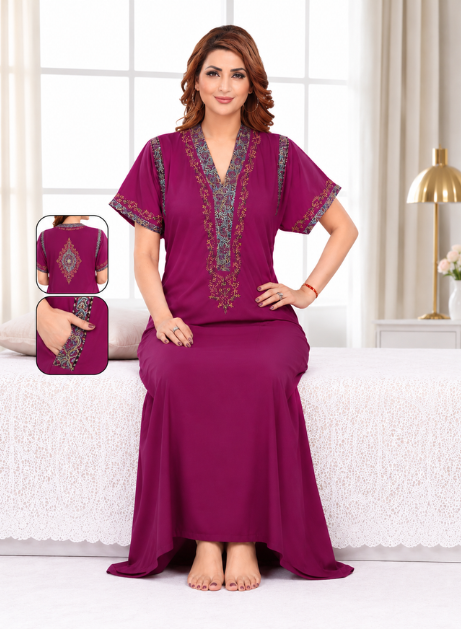 Rayon Floral Embroidered Nighty