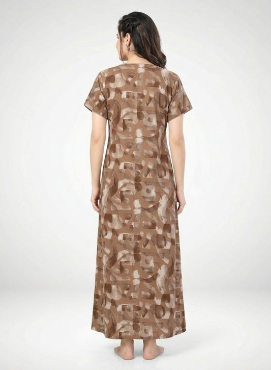 Warm Brown Base with Beige Abstract Print Alpine Nighty