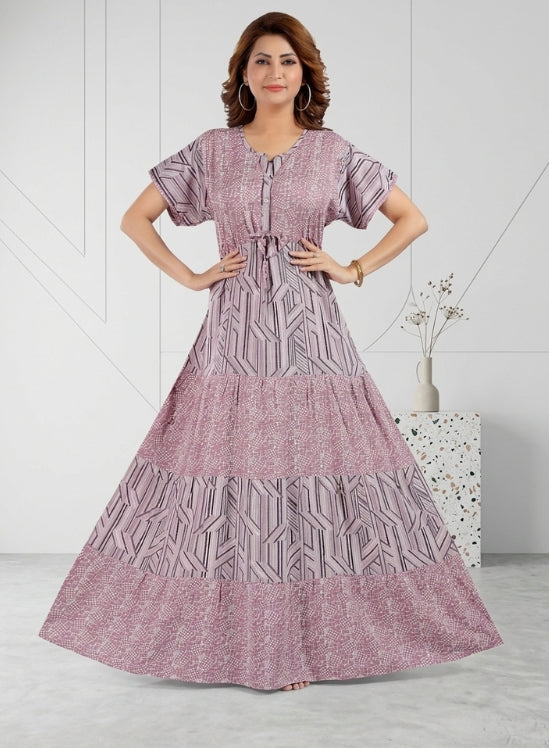 Mauve and Plum Rayon Nighty for Women