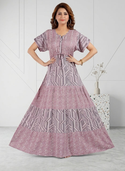Mauve and Plum Rayon Nighty for Women