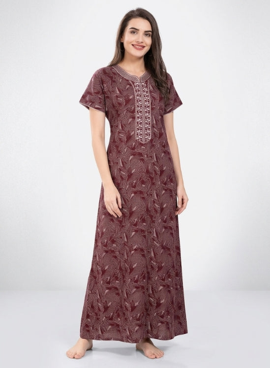 Deep Maroon Base Abstract Print Alpine Nighty