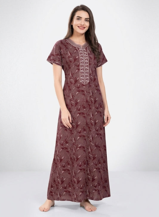 Deep Maroon Base Abstract Print Alpine Nighty