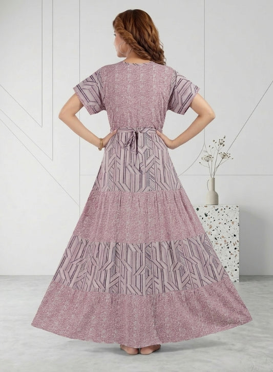 Mauve and Plum Rayon Nighty for Women