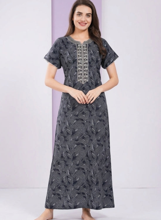 Charcoal Grey Base with Abstract Linear Print Alpine Nighty
