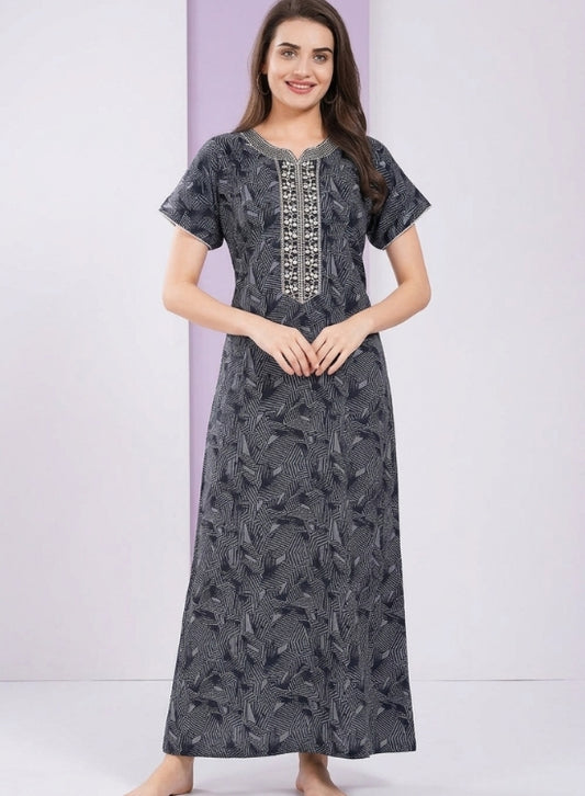 Charcoal Grey Base with Abstract Linear Print Alpine Nighty