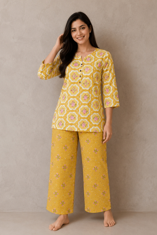 Floral Medallion Print Cotton Co-ord Set